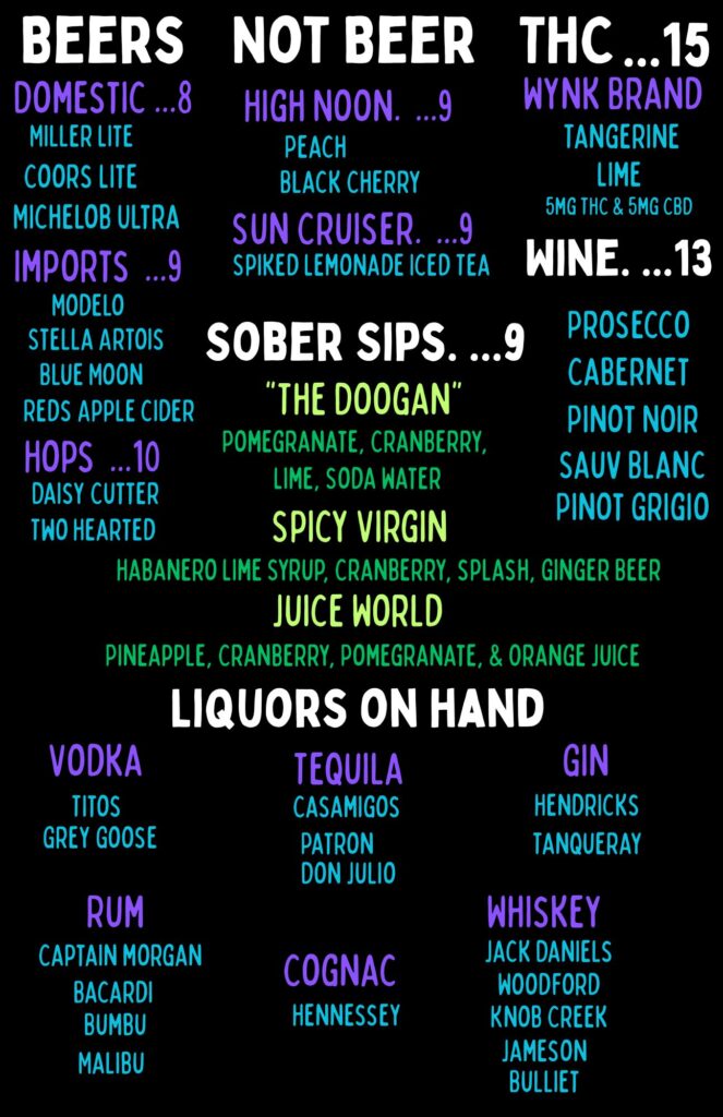 Menu | Zanies Rosemont Comedy Club